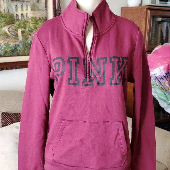PINK Victoria's Secret Jackets & Blazers - Pink Victoria's Secret quarter zip wine Sweatshirt